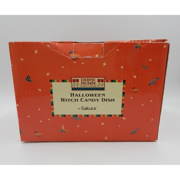 Debbie Mumm Halloween Witch Pumpkin Earthenware Candy Dish Sakura 1998 - Picture 10 of 11